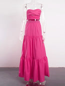 Trägerlose Crop-Tops und ein Rock mit hoher Taille für Damen, Sommerkleidung, gekräuselt, plissiert, ärmellos