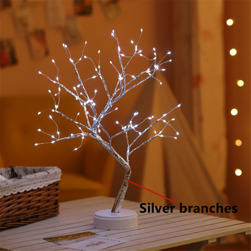 LED Kupferdraht Nachtlicht Baum Lichterkette Heimtextilien Nachtlampe für Schlafzimmer Nachttischlampe USB und batteriebetrieben