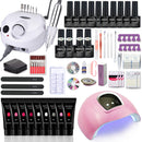 Juego de uñas Juego de manicura con 114W/120W/54W Lámpara de uñas LED 35000RPM Taladro de uñas 20/10 Color Poly Extension Nail Gel Set
