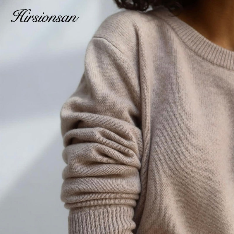 Hirsionsan, suéter de invierno de gran tamaño para mujer, jerséis básicos de punto elegantes 2022, jersey de Cachemira suave holgado con cuello redondo para mujer