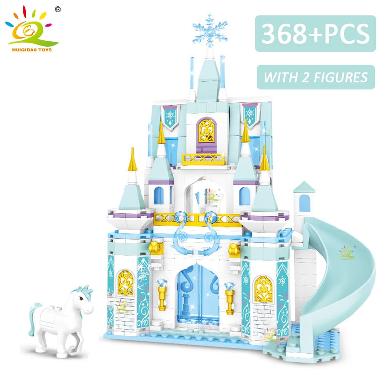 HUIQIBAO Friends Ice Castle Princess Queen Building Blocks Modular Bricks Set for Girls House Palace Children Construction Toys