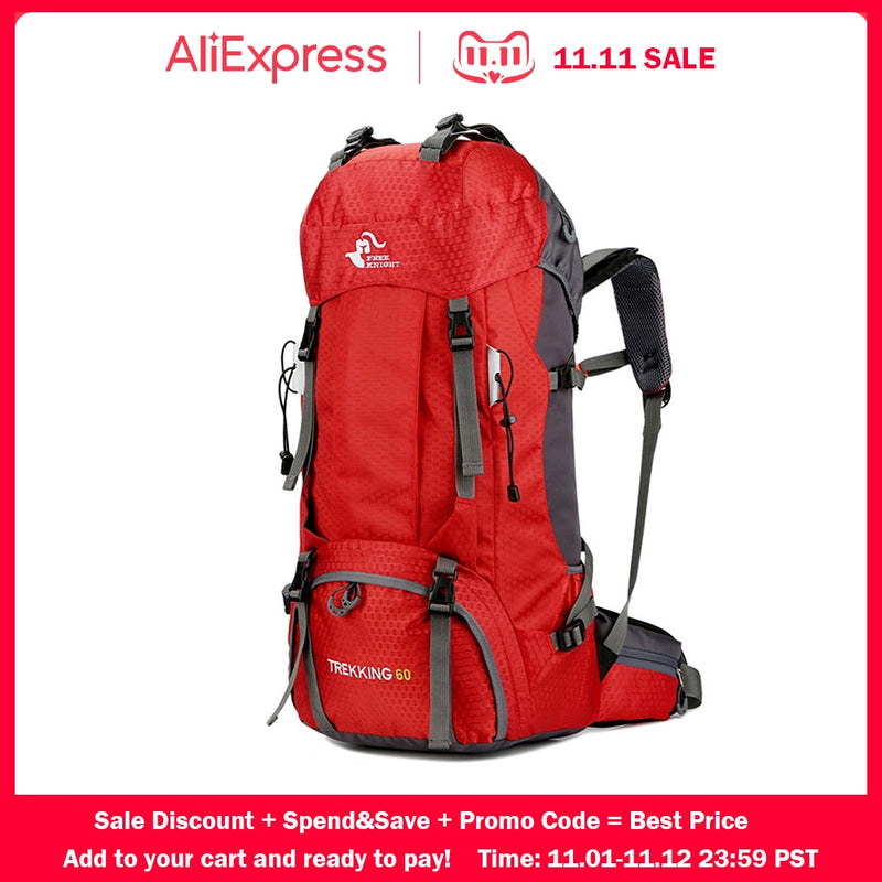 Free Knight 60L Camping Senderismo Mochilas Bolsa al aire libre Mochilas turísticas Bolsa de deporte de nylon para escalar Viajar con cubierta de lluvia