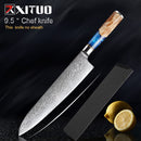 XITUO Kitchen Knives-Set Damascus Steel VG10 Chef Knife Cleaver Paring Bread Knife Blue Resin and Color Wood Handle 1-7PCS set