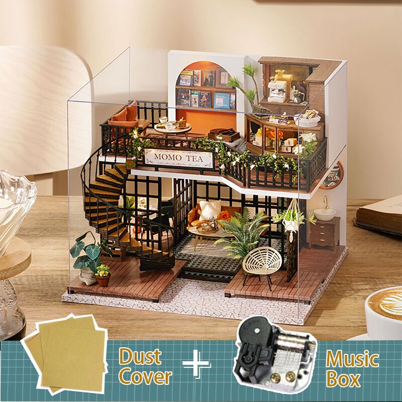 Cutebee DIY DollHouse Kit Casas de muñecas de madera Forest Teashop con muebles Kit Juguetes para niños Regalo de Navidad
