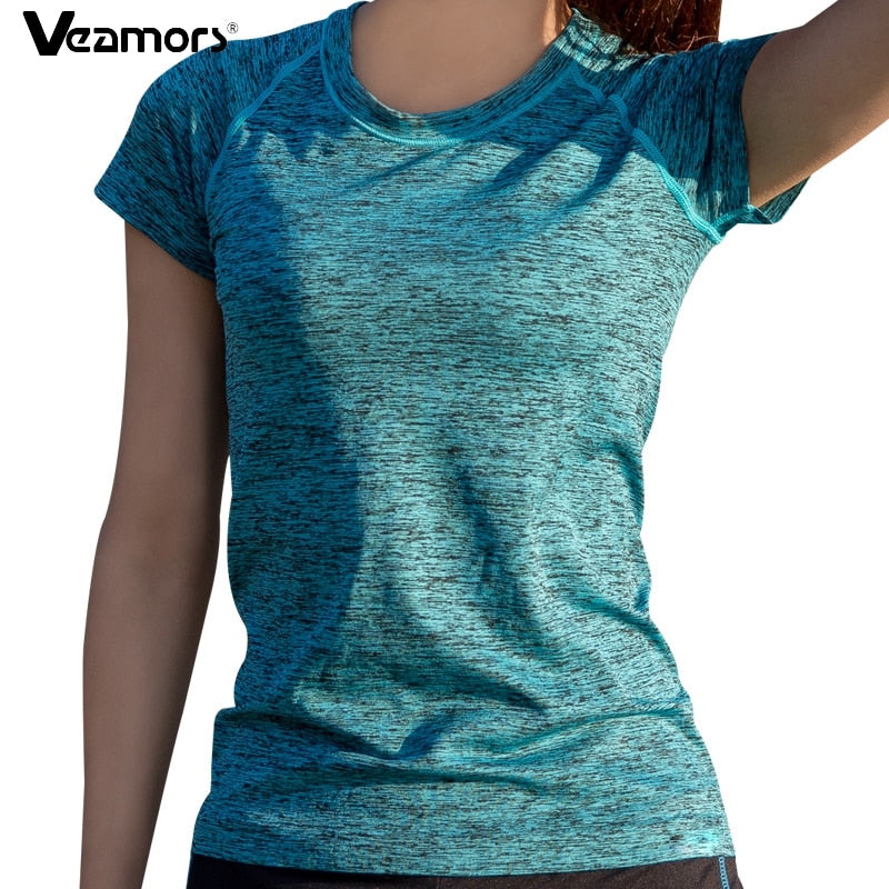 VEAMORS Damen Quick Dry Sport Yoga Shirt Kurzarm Atmungsaktive Übungen Tops Fitnessstudio Laufen Fitness T-Shirts Sportbekleidung