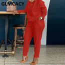 Women Two Piece Solid Tracksuits Long Sleeve O Neck Shirt &amp; Casual Slim Pants Set