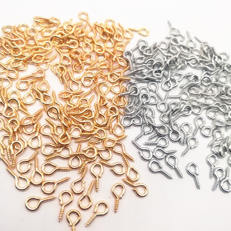 100 Pcs 8/10mm Eye Hook Screw Pins Gold/Silver Plated Clasp DIY Jewelry Finding
