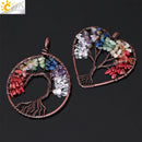 CSJA 7 Chakra Natural Stone Pendant Chip Beads Wrap Wisdom Tree of Life Antique Copper Plated Heart Pendants for Necklace E269