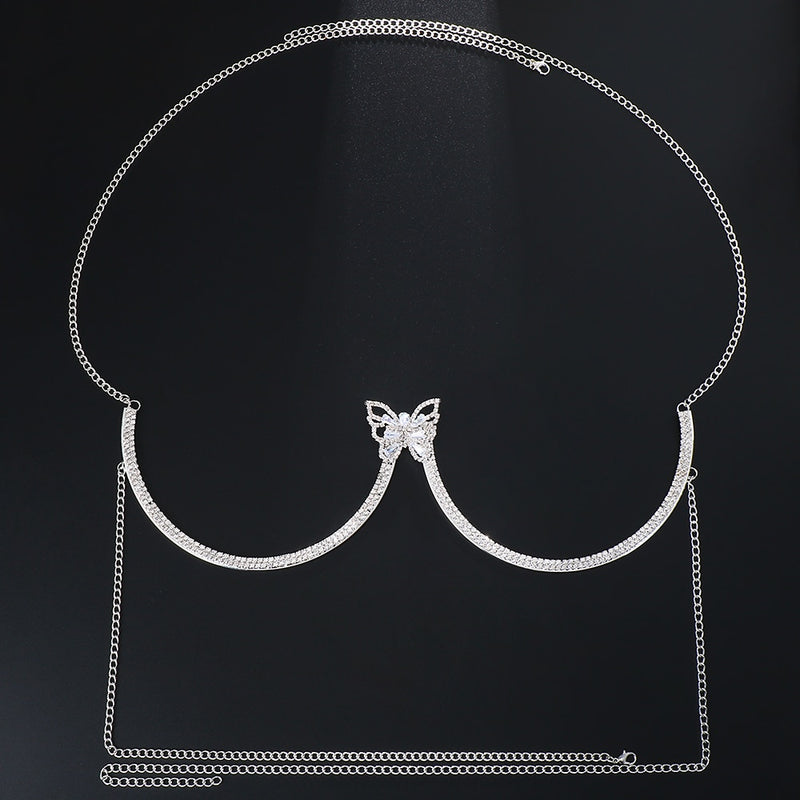 Stonefans Fashion Butterfly Chest Bracket Bra Chain Harness for Women Sexy Bikini Rhinestone Chest Chain Necklace Body Jewelry