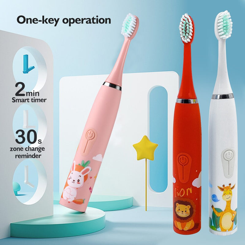 Elektrische Ultraschall-Zahnbürste für Kinder mit weichen Borsten, Cartoon, 4-Modus, IPX6, wasserdicht, Zahnprävention, Kariesreiniger, USB-Aufladung