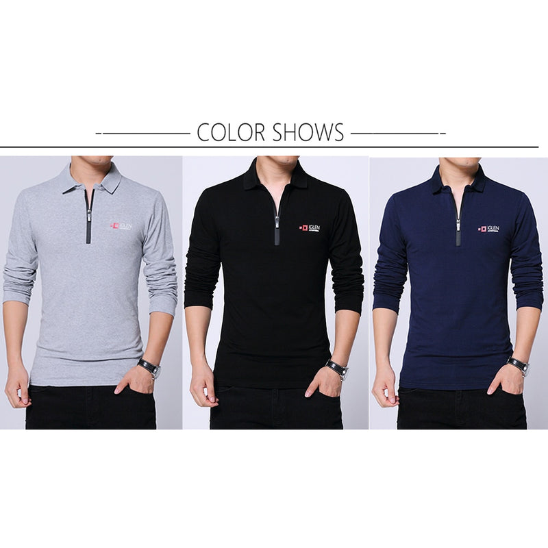 TFETTERS Otoño Moda para hombre Diseño de cuello con cremallera Camiseta para hombre Camiseta de algodón de manga larga Camiseta de negocios de color sólido Camiseta para hombre