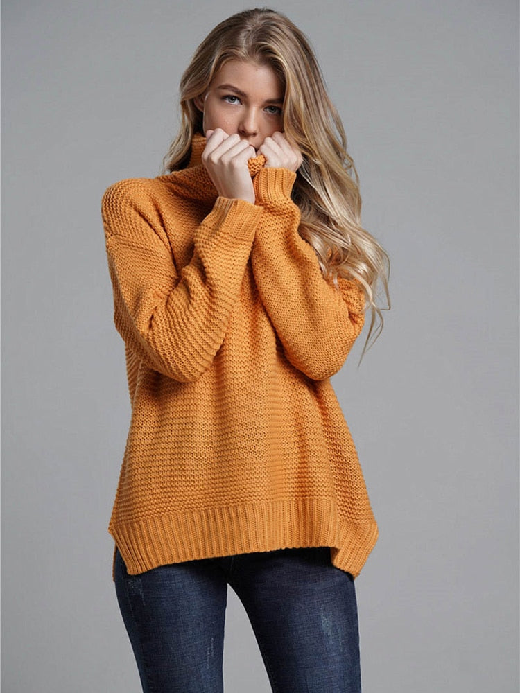 Fitshinling Fashion Woman Winter Sweater Knitwear Hot Sale 6 Colors Solid Women's Turtleneck Sweaters And Pullovers Jumper Sale