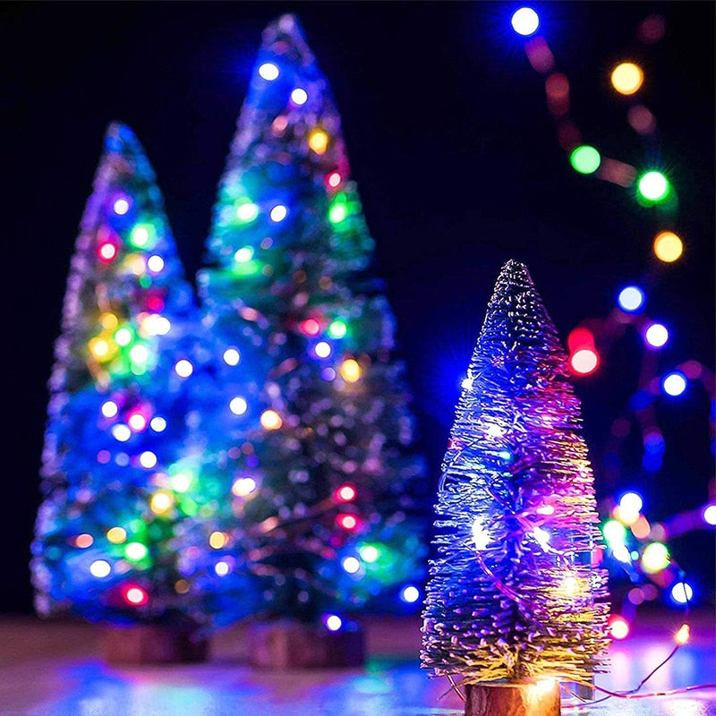 Solar-LED-Lichterkette im Freien Kupferdraht wasserdichte Girlanden-Lichterketten für Weihnachtsgarten-Straßen-Girlanden-Dekoration