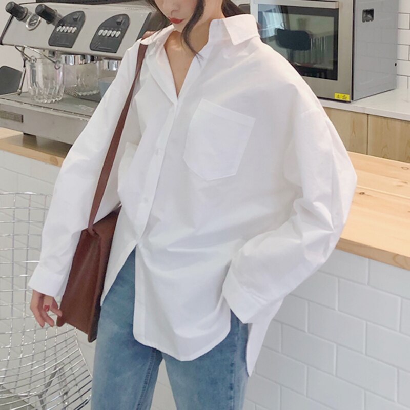 Spring Autumn Women Shirts Cotton White Blouse Femme Long Sleeve Loose Oversized Blouses Female Tops Casual Blusas 11456