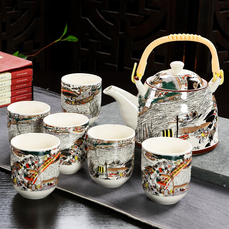Hot Sale Yixing Ceramic Tea Set Tea Tray Outdoor Camping Mountaineering TeaSet Chinese Tea Ceremony NLSLASI tea pot and cup set