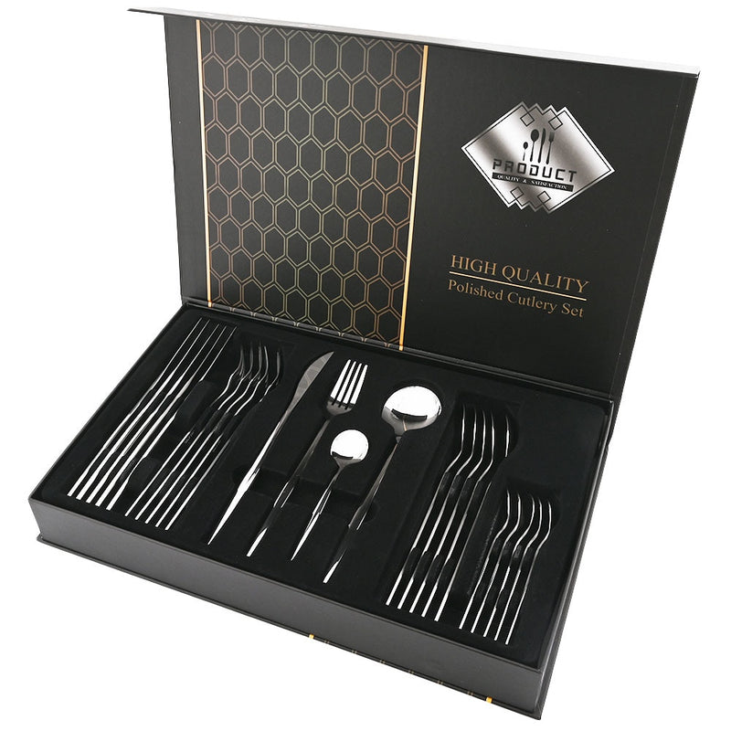 24 unids/set de vajilla de acero inoxidable, juego de cubiertos dorados, cuchillo de cena, tenedor, cuchara de café, vajilla, juegos de cubiertos de cocina