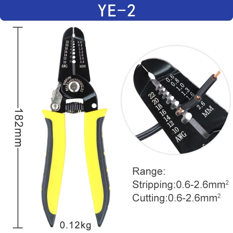 Alicates pelacables 0,25-6mm²/10-24AWG YE-1 cortador de cables práctico eléctrico automático herramientas de prensado de reparación multifuncional