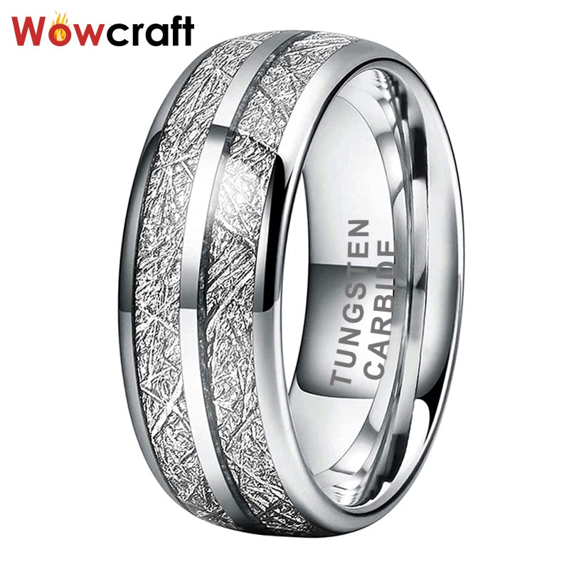 Mens Womens Fashon Jewlery Wedding Band Tungsten Carbide Finger Engagment Ring 8mm Domed Meteorite Inlay Comfort Fit