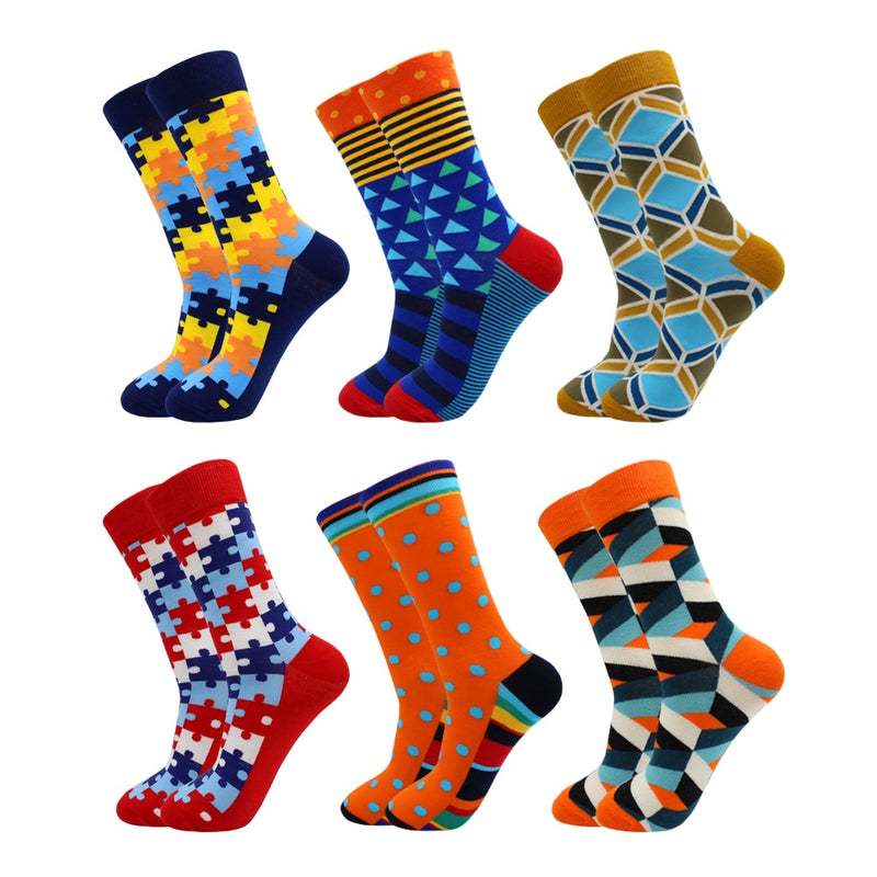 6-12 Pairs Colorful Cotton Fashion Casual Women and Men Funny Socks Stripe Grid Geometry Fun Dress Socks