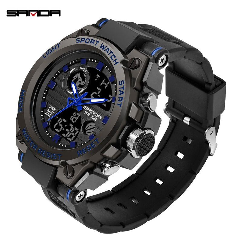 SANDA Brand Men's Watch Military Outdoor Sports Waterproof Watches Dual Display Quartz LED Digital Clock Relogio Masculino