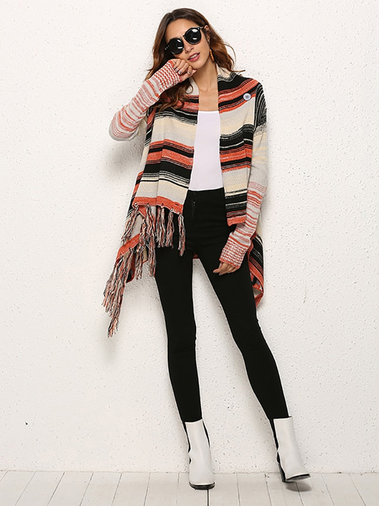 Fitshinling Unregelmäßige Fransen VintageSweater Strickjacken Für Frauen Wintermode Jacke Weibliche Lange Strickjacke Boho Strickwaren Mäntel