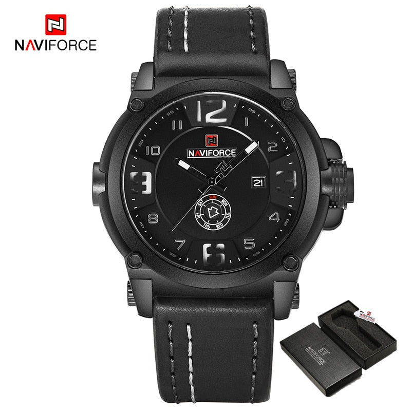 NAVIFORCE Top Luxury Brand Men Sports Military Quartz Watch Man Analog Date Clock Leather Strap Wristwatch Relogio Masculino