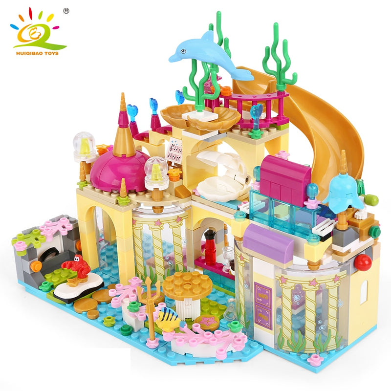 HUIQIBAO Friends Ice Castle Princess Queen Building Blocks Modular Bricks Set for Girls House Palace Children Construction Toys