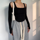 Korean Style Y2k Striped Stitching T-shirt Women 2 In 1 Shrug Set Co-ord Crop Shrug and Corset Tank Tops Set