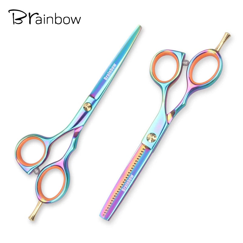 Brainbow 2 unids/set 5,5 'tijeras de pelo multicolor corte a mano derecha tijeras de peluquería herramientas de peinado de salón profesional