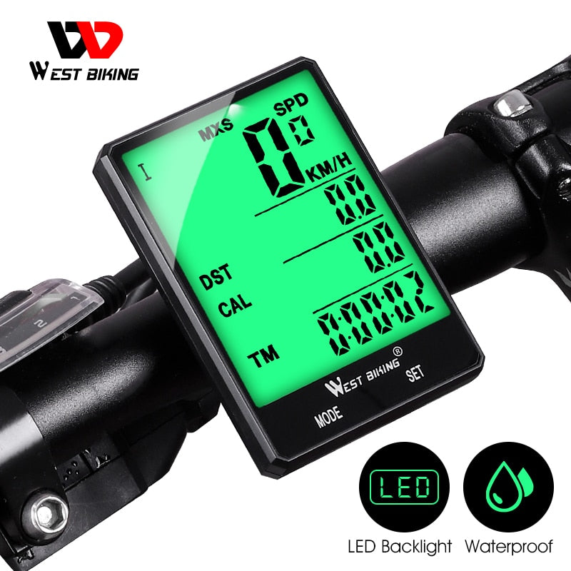 WEST BIKING Cycling Speedometer Digital Large Screen Waterproof LCD Backlight Wireless and Wired Bike Odometer Bicycle Computer