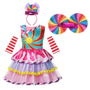 2022 New Fashion Baby Girl Candy Dress Kids Halloween Party Costume Colorful Ball Gown 2-12 Year Children Clothing