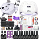 Juego de uñas Juego de manicura con 114W/120W/54W Lámpara de uñas LED 35000RPM Taladro de uñas 20/10 Color Poly Extension Nail Gel Set