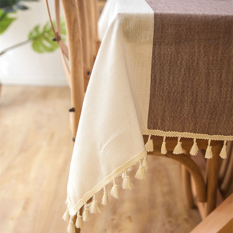 Plaid Decorative Linen Tablecloth With Tassel Waterproof Oilproof Thick Rectangular Wedding Dining Table Cover Tea Table Cloth
