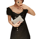 Bolso de mano de fiesta de noche para mujer, bolso de mano de noche, cadena, cartera para mujer, monedero para teléfono móvil, lápiz labial, bolso de mano de boda plateado