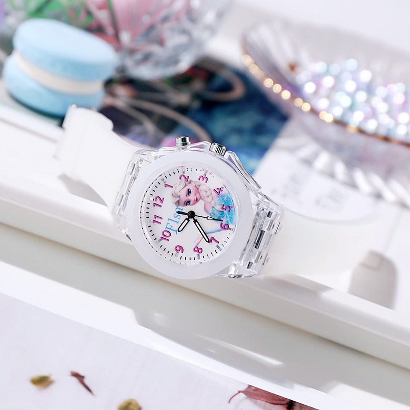 Reloj de Frozen de Disney, reloj luminoso de princesa Aisha para niños, reloj de luces de colores de silicona para estudiantes, regalos para niñas, relojes para niños