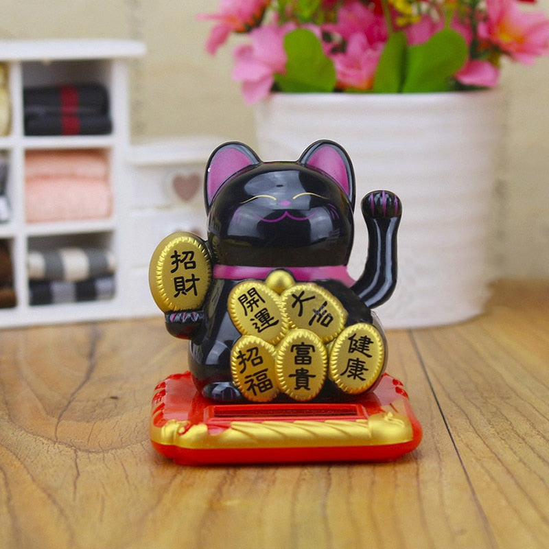 Chinese Lucky Wealth Waving Cat Gold Waving Hand Cat Home Decor Welcome Waving Cat Sculpture Statue Decor Car Ornament