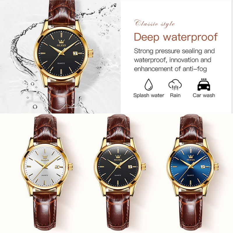 OLEVS Top Brand Quartz Ladies Watches Waterproof Leather Strap Fashion Women Watch Date Clock