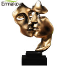ERMAKOVA 27cm Kissing Couple Human Face Sculpture Resin Mask Statue Tabletop Ornament for Home Decor, Wedding Gifts