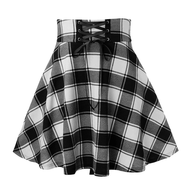 Schwarzer karierter Damen Gothic Rock Damen Plissee Plaid Röcke Frühling Herbst Mädchen Hip Hop Damen Punk Goth Minirock Clubwear