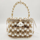 Boutique De FGG Pearl Beaded Evening Bucket Clutch Bag Women Luxury Rhinestone Shoulder Bag Party Purse Ladies Diamond Handbags