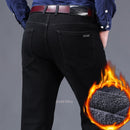 2022 Winter  Men Black Slim Fit Stretch Thick Velvet Pants Warm Jeans Casual Fleece Line Trousers Male Plus Size