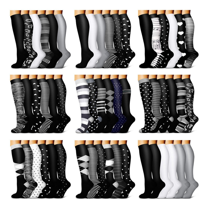 5/6 pares de calcetines de compresión para hombres y mujeres, recuperación de la circulación, venas varicosas, enfermería, viajes, correr, senderismo, calcetines deportivos