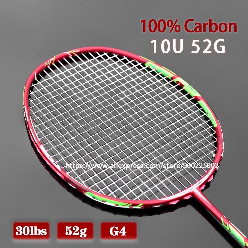 Full Carbon Fiber Lightest 10U 52g Badminton Racket Strung Max Tension 30LBS Professional Rackets With Bags Strings Racquet