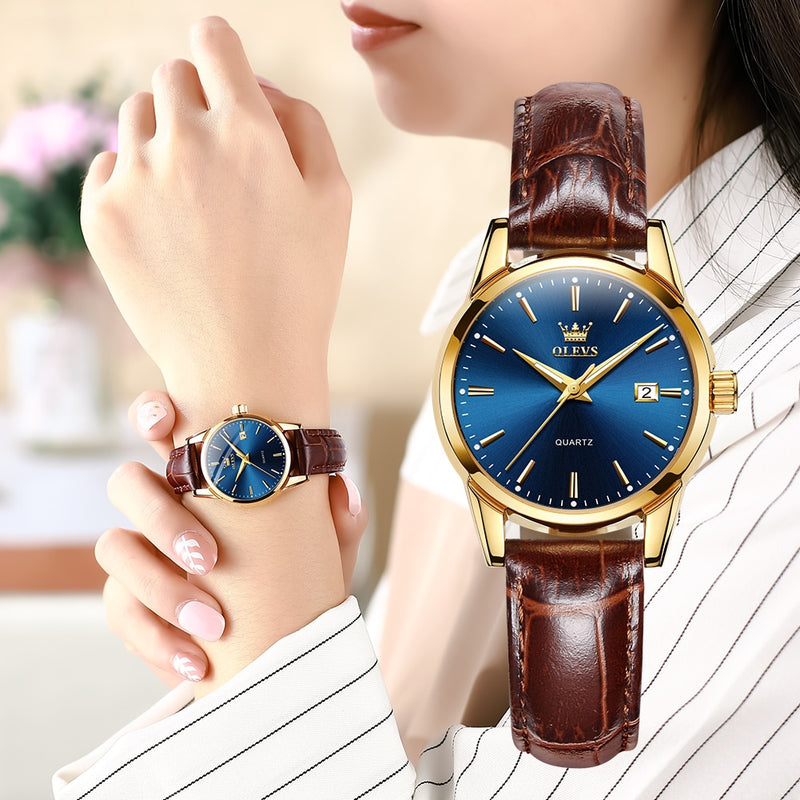 OLEVS Top Brand Quartz Ladies Watches Waterproof Leather Strap Fashion Women Watch Date Clock