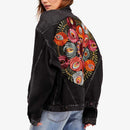 Chaqueta de mezclilla bordada floral Gypsylady, chaqueta de invierno elegante informal negra para mujer, chaqueta cálida bohemia, abrigo, Chaquetas nuevas 2022