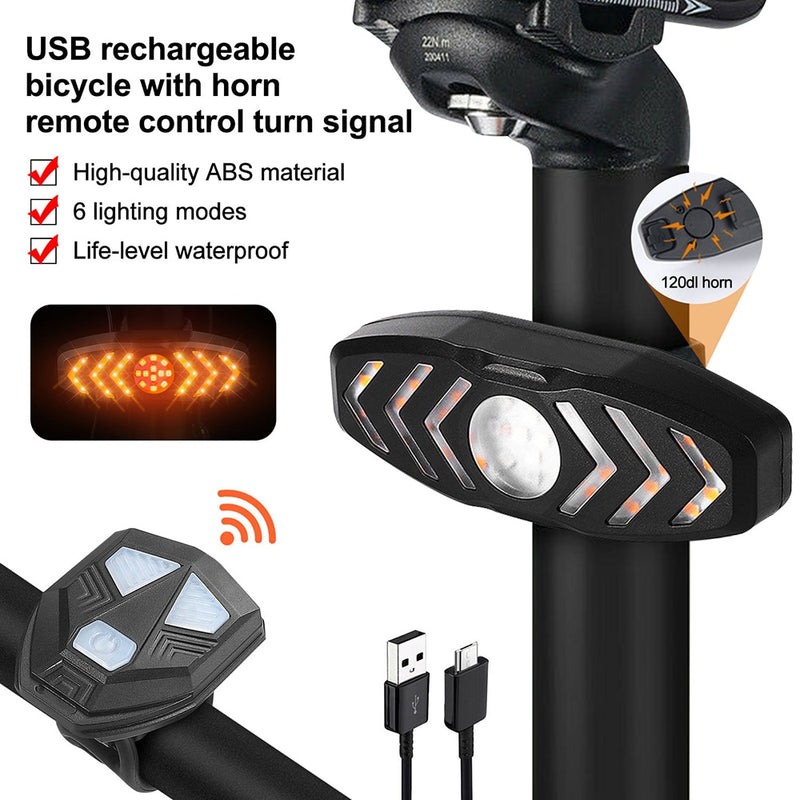 Luz de bicicleta inteligente, Control remoto inalámbrico, señal de giro para ciclismo, luz trasera, luz trasera recargable USB para bicicleta, lámpara de advertencia LED