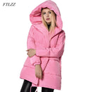 FTLZZ, chaquetas de invierno para mujer, Parkas de plumón de pato blanco 90%, abrigos holgados con capucha, prendas de vestir de nieve rosa informales cálidas de largo medio