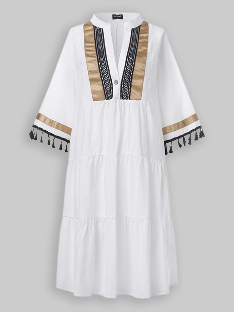 VONDA Sommer Strandkleid Frauen Sommerkleid Vintage Print Sommerkleid V-Ausschnitt Partykleid 2022 Bohemian Vestido Casual Robe