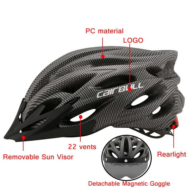 Casco de seguridad ultraligero para ciclismo, casco de luz trasera para motocicleta al aire libre, visera de lente extraíble, casco de bicicleta de montaña y carretera