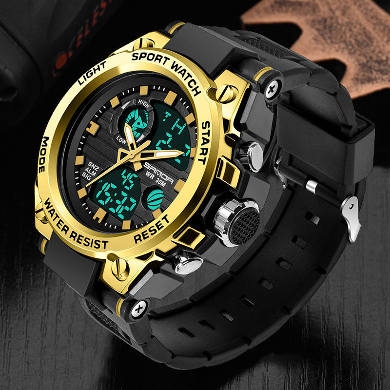 Reloj de pulsera de marca SANDA, relojes para hombre, reloj de pulsera de estilo deportivo militar, reloj de pulsera de doble pantalla para hombre, reloj resistente al agua, horas